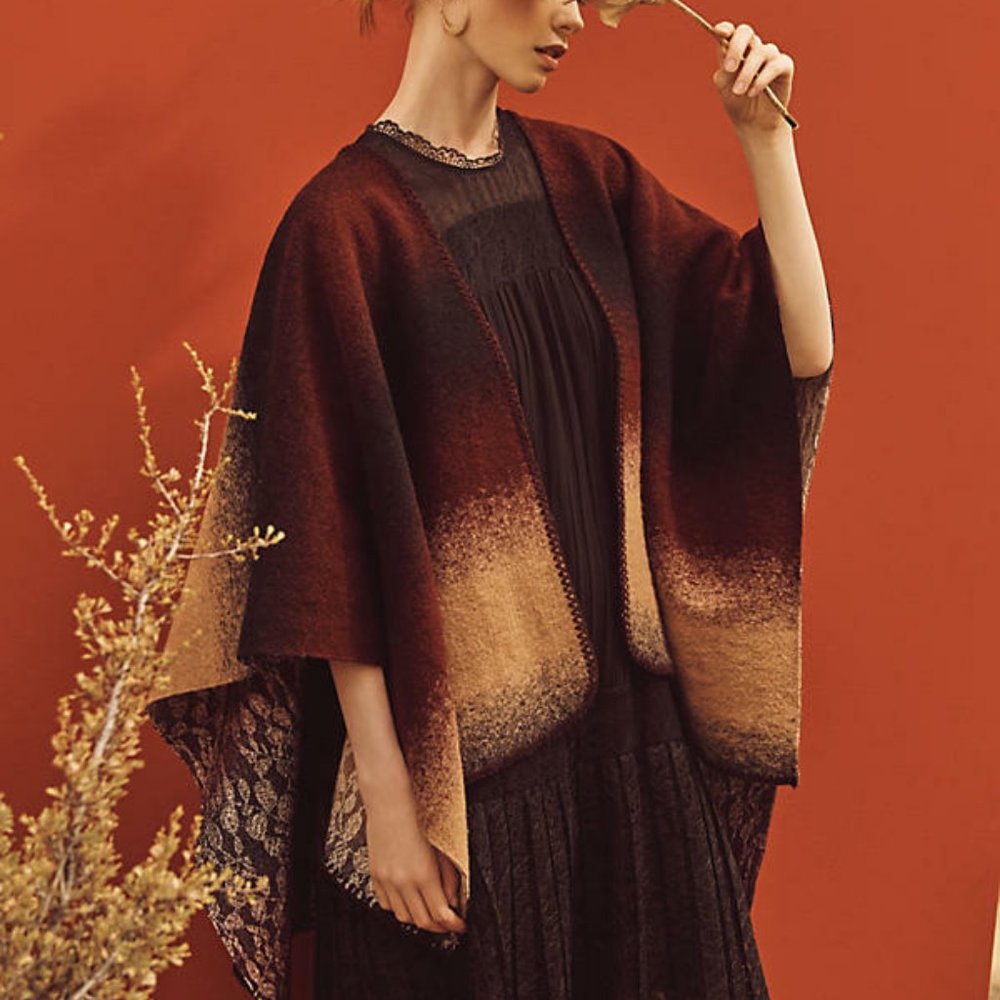 Anthropologie Wintertide Reversible Lace Poncho